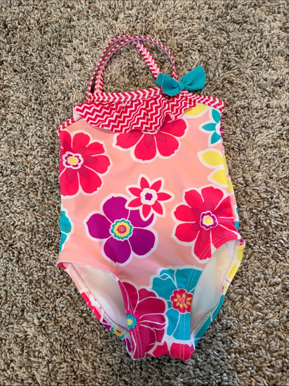Girls' Pink Floral One-Piece Swimsuit with Bow